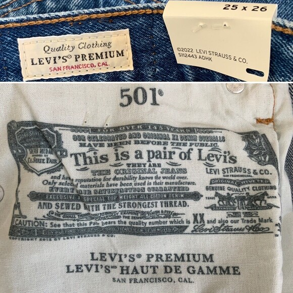Levi’s Premium 501 Original Cropped Rigid Denim Jeans Blue 26 - Picture 8 of 12